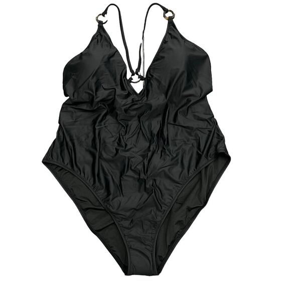 J.Crew O-ring V-neck one-piece in black BF181 size 24 (3X) NWT - Picture 2 of 5